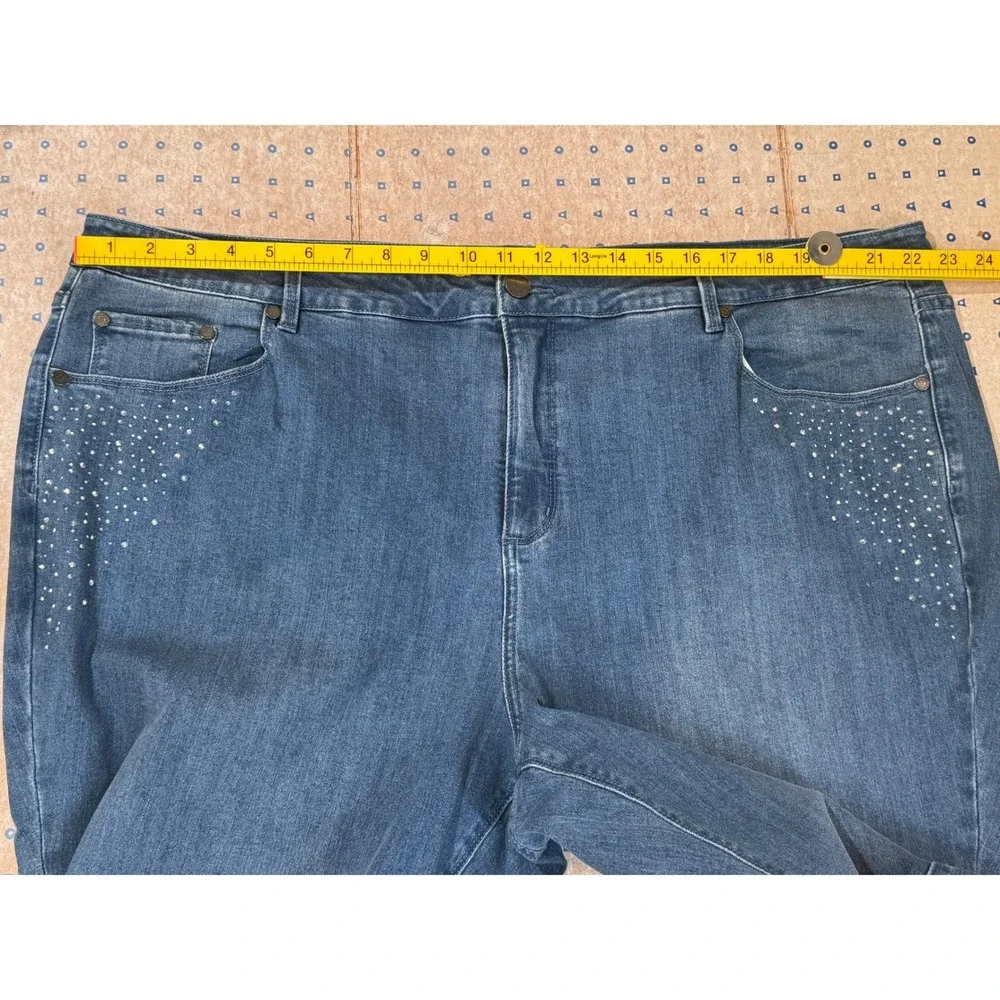 Susan Graver Jeans Women 26W Blue Embellished Bootcut‎ Denim NWT Rhinestone Soft